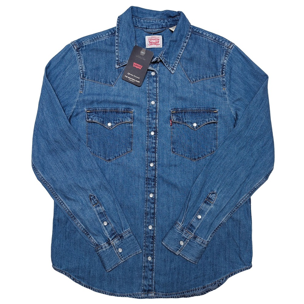 LEVIS Ultimate Western Shirt Women Small Blue NEW Pearl Snap Denim 868320018